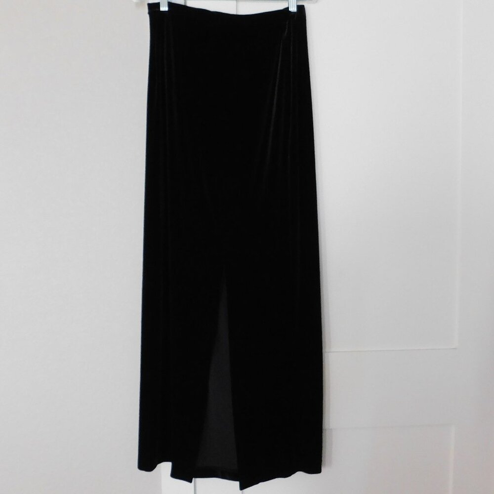 Black Velvet Maxi Skirt Pencil Stretchy Goth Whimsigoth Size 12 Front Slit